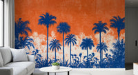 Fresque murale panoramique abstraite représentant une canopée tropicale au coucher du soleil