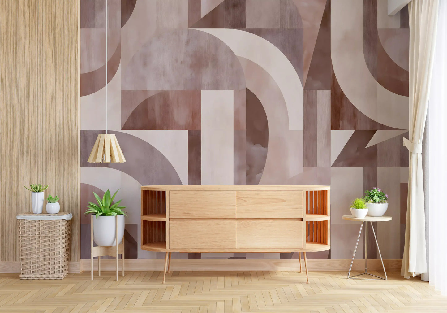 Geometrisches Wandbild mit Terrakotta-Bögen