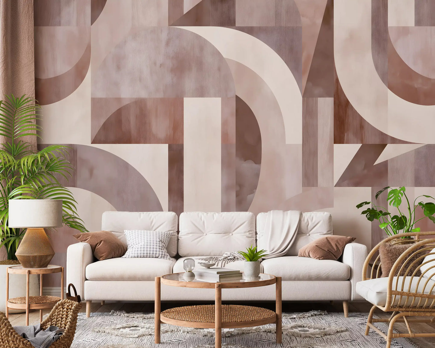 Geometrisches Wandbild mit Terrakotta-Bögen