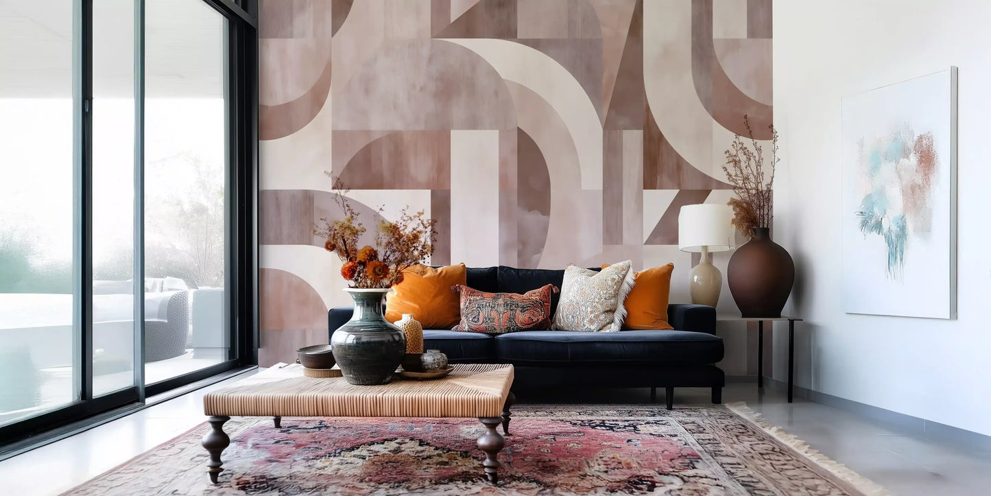Geometrisches Wandbild mit Terrakotta-Bögen