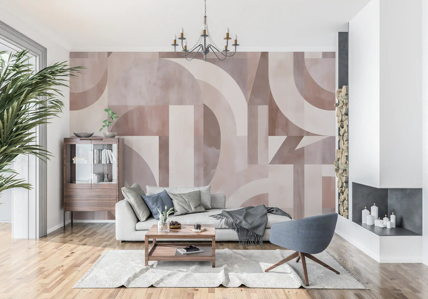 Geometrisches Wandbild mit Terrakotta-Bögen