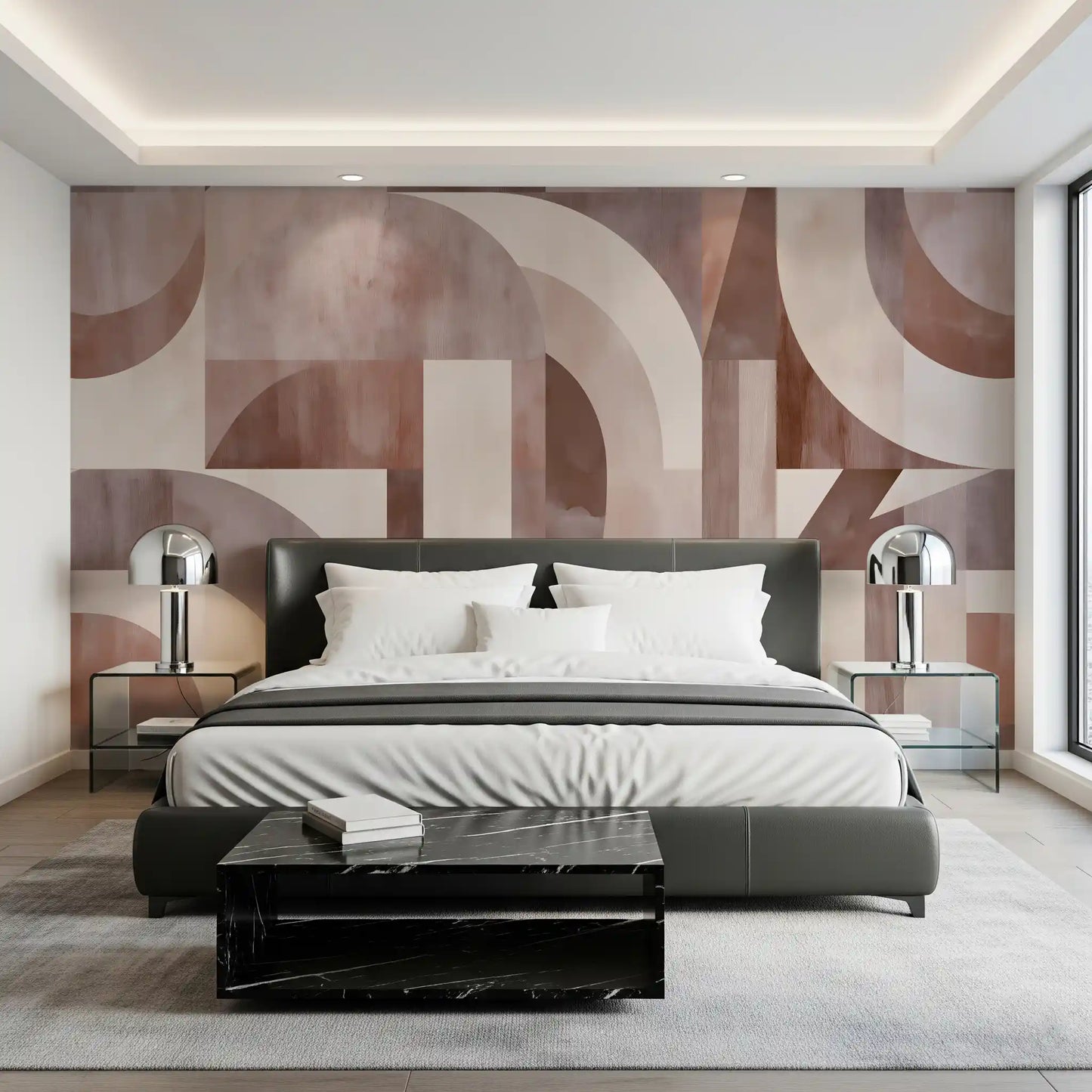 Geometrisches Wandbild mit Terrakotta-Bögen