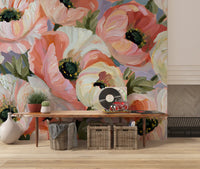 Papier peint panoramique mural « Champ fleuri de coquelicots impressionnistes »