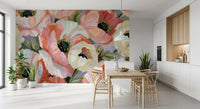 Papier peint panoramique mural « Champ fleuri de coquelicots impressionnistes »