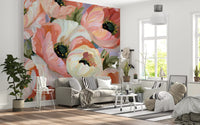 Papier peint panoramique mural « Champ fleuri de coquelicots impressionnistes »