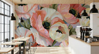 Papier peint panoramique mural « Champ fleuri de coquelicots impressionnistes »
