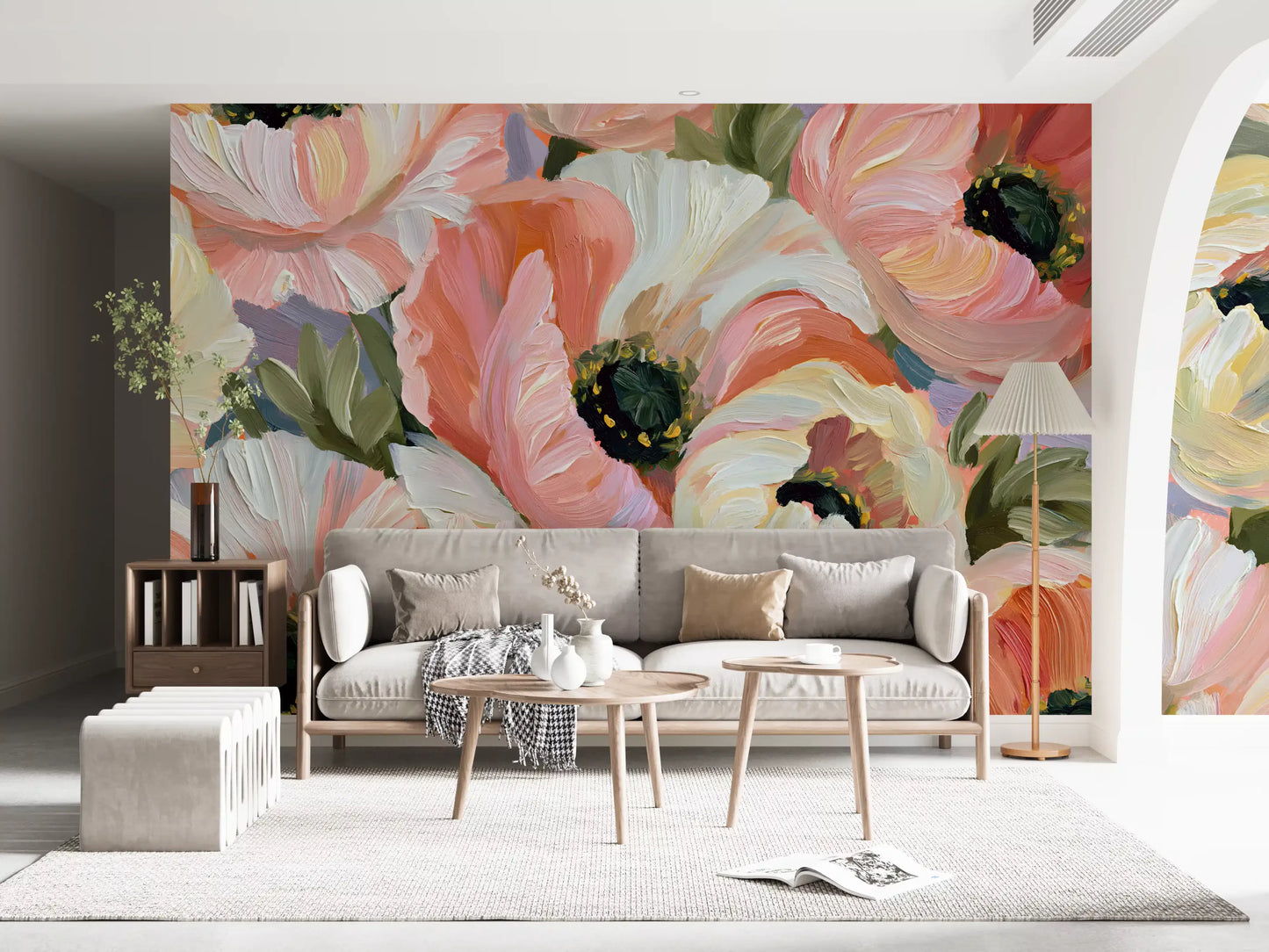 Papier peint panoramique mural « Champ fleuri de coquelicots impressionnistes »