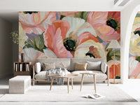 Papier peint panoramique mural « Champ fleuri de coquelicots impressionnistes »