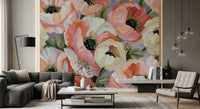 Papier peint panoramique mural « Champ fleuri de coquelicots impressionnistes »
