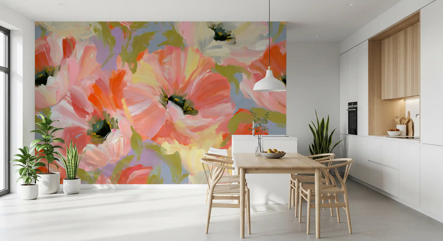 Fresque murale de jardin de coquelicots impressionniste