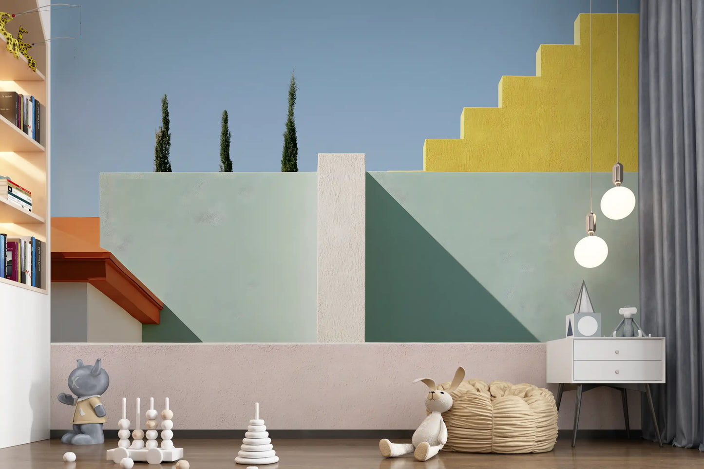 Minimalistische mediterrane geometrische Fassaden-Wandmalerei