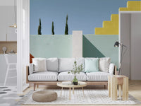 Minimalistische mediterrane geometrische Fassaden-Wandmalerei
