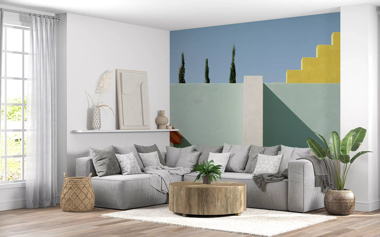 Minimalistische mediterrane geometrische Fassaden-Wandmalerei