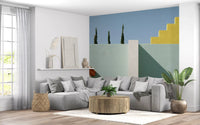 Minimalistische mediterrane geometrische Fassaden-Wandmalerei