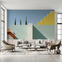 Minimalistische mediterrane geometrische Fassaden-Wandmalerei