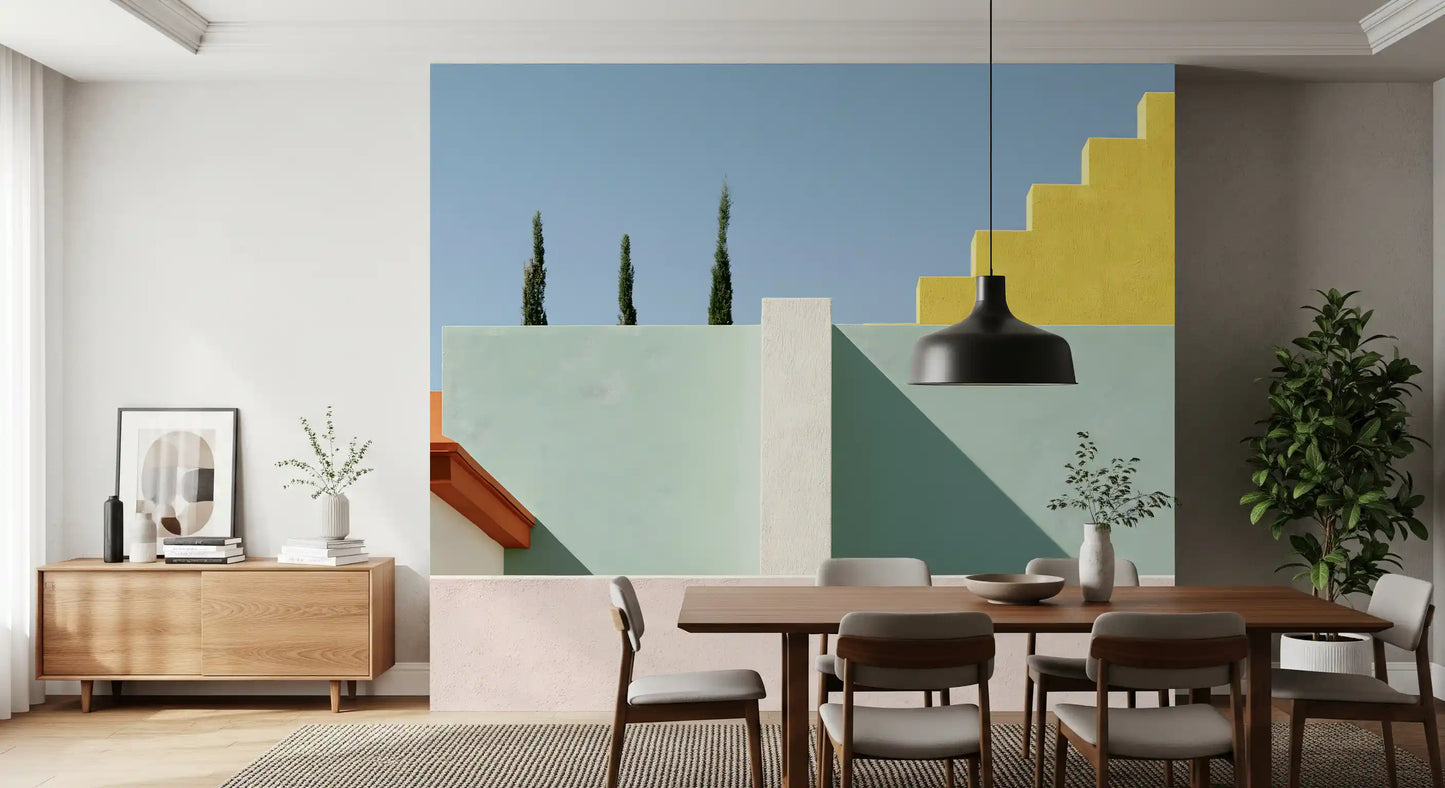 Minimalistische mediterrane geometrische Fassaden-Wandmalerei