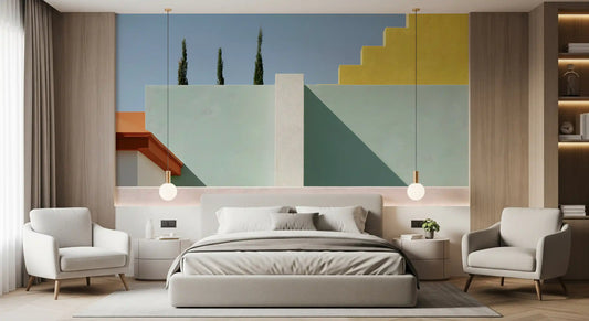 Minimalistische mediterrane geometrische Fassaden-Wandmalerei