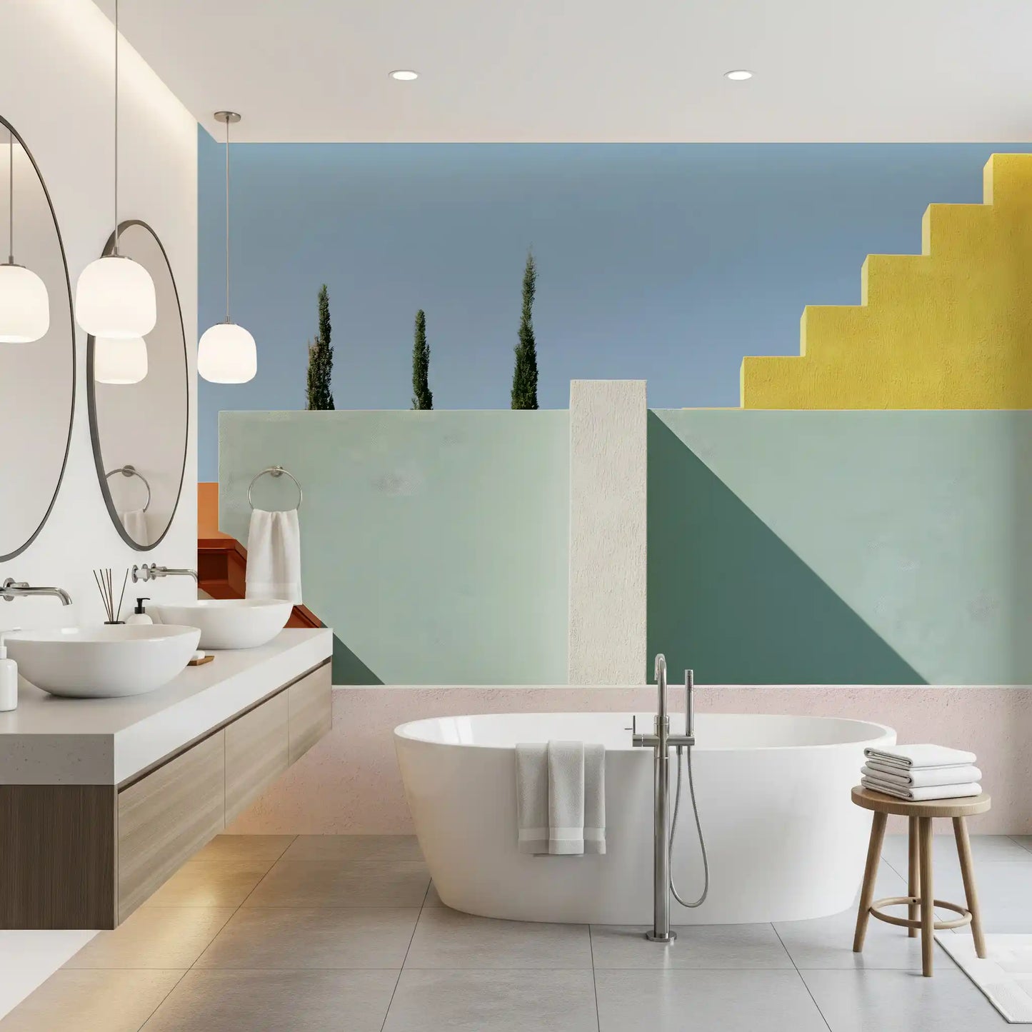 Minimalistische mediterrane geometrische Fassaden-Wandmalerei