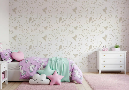 Papier peint « Oiseaux de jardin minimalistes » taupe doux