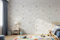 Minimalistische Gartenvögel auf Tapete in sanftem Taupe
