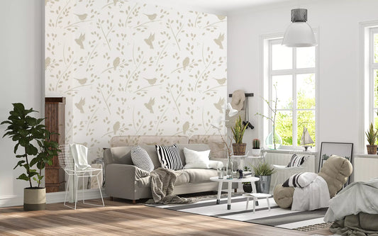 Papier peint « Oiseaux de jardin minimalistes » taupe doux