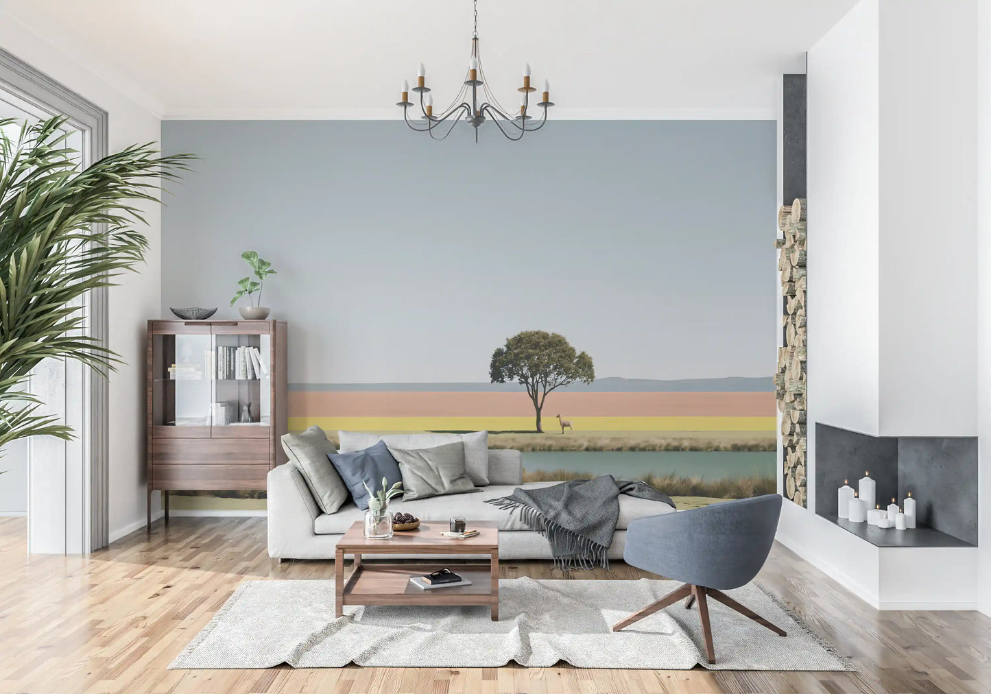 Minimalistinen autiomaakeitaan maisemaseinämaalaus