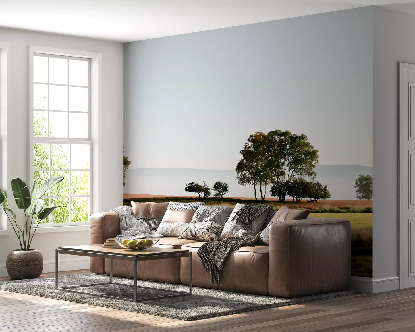 Fresque murale paysagère « Horizon brumeux au matin »