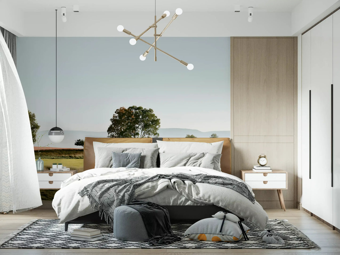 Fresque murale paysagère « Horizon brumeux au matin »