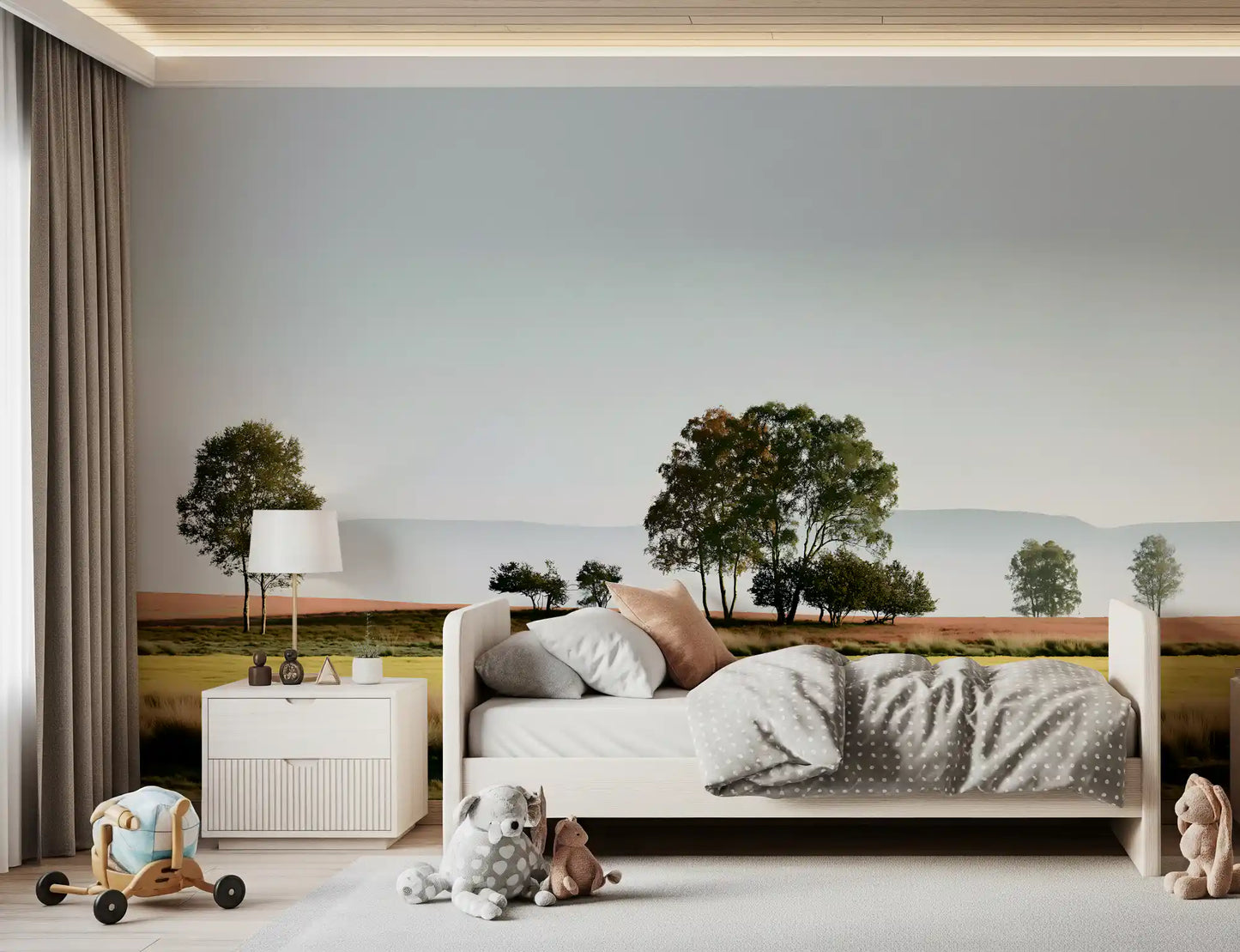 Fresque murale paysagère « Horizon brumeux au matin »