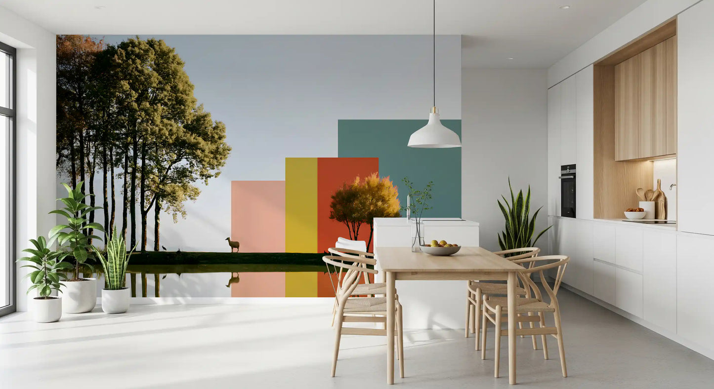 Minimalistisk landskabsrefleksion-vægmaleri