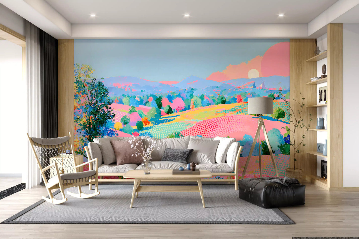 Lebhaftes Pastell-Hügelpanorama als Wandbild