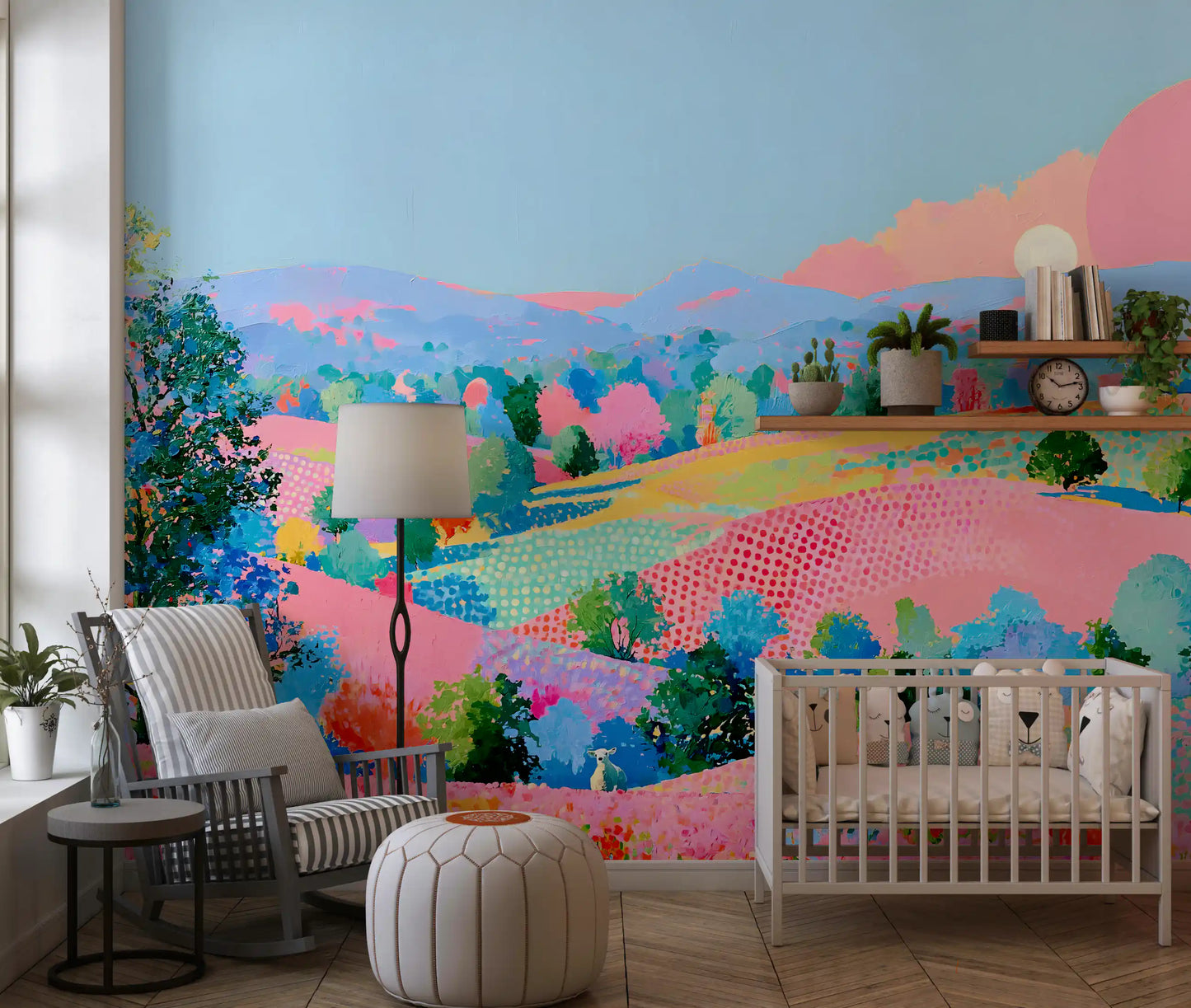 Lebhaftes Pastell-Hügelpanorama als Wandbild