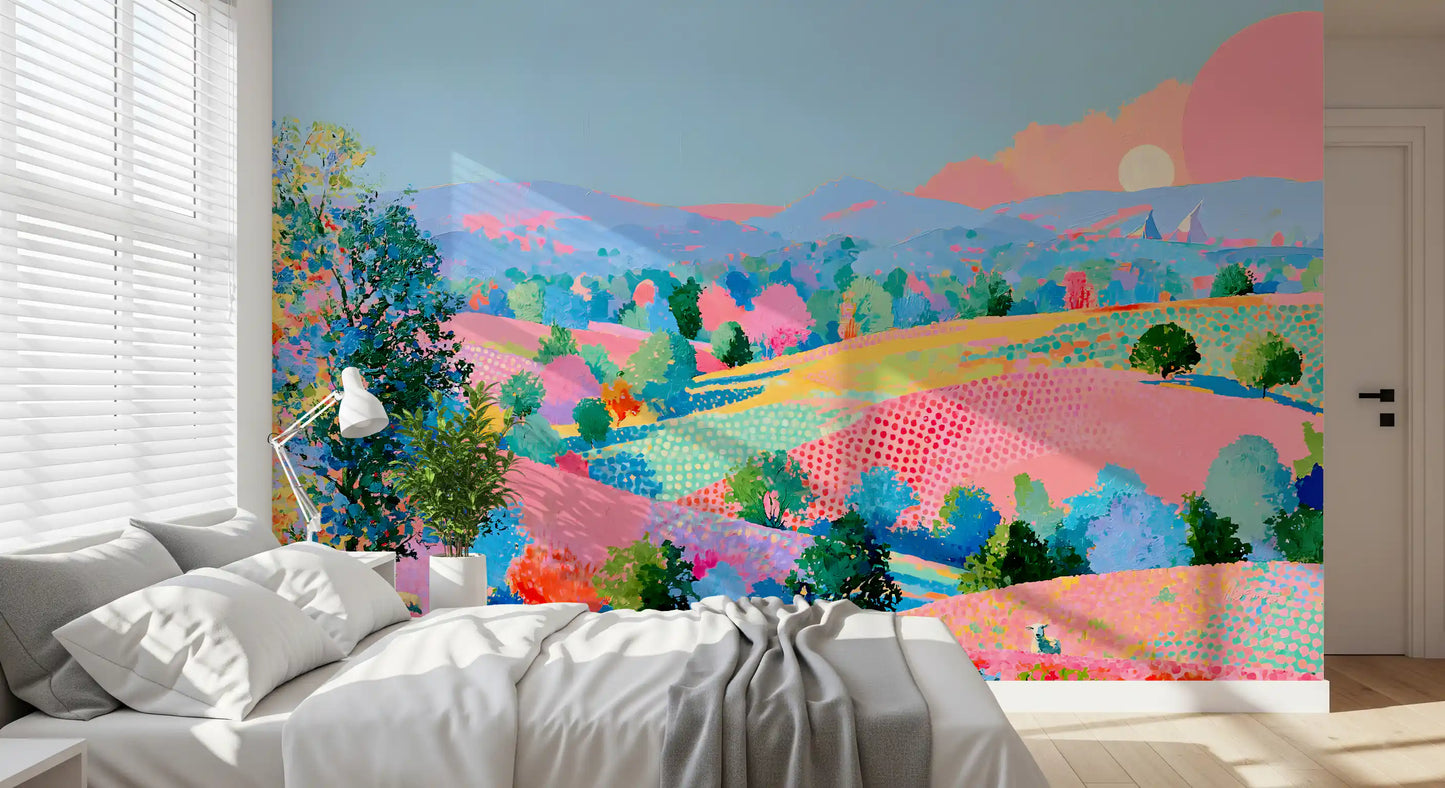 Lebhaftes Pastell-Hügelpanorama als Wandbild