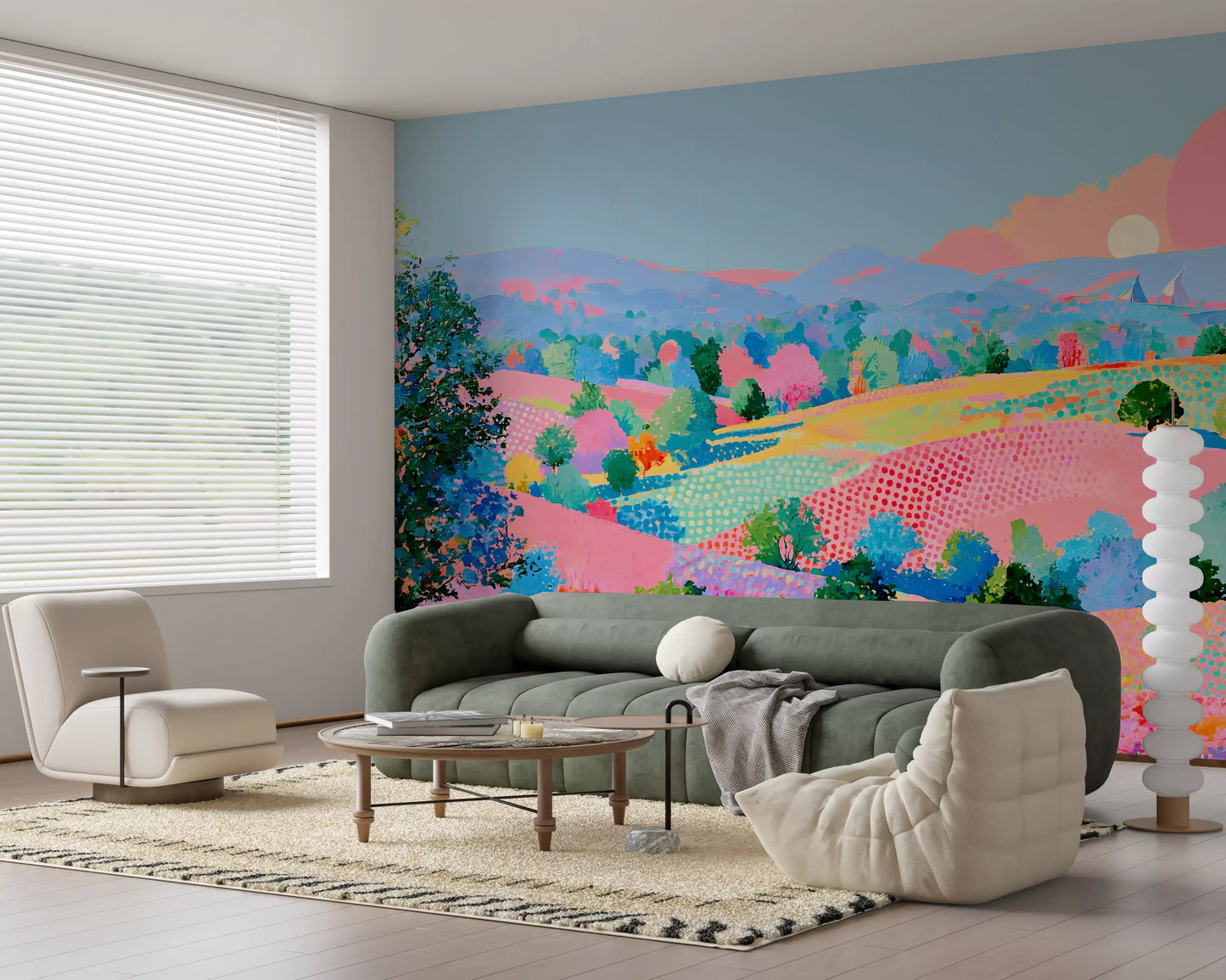 Lebhaftes Pastell-Hügelpanorama als Wandbild