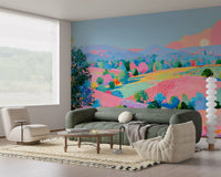 Lebhaftes Pastell-Hügelpanorama als Wandbild