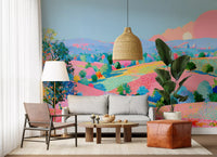 Lebhaftes Pastell-Hügelpanorama als Wandbild