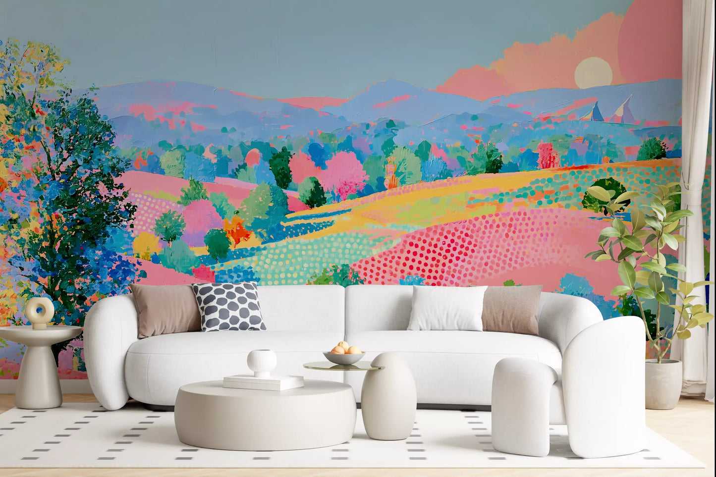 Lebhaftes Pastell-Hügelpanorama als Wandbild