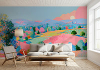 Lebhaftes Pastell-Hügelpanorama als Wandbild