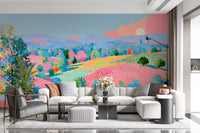 Lebhaftes Pastell-Hügelpanorama als Wandbild