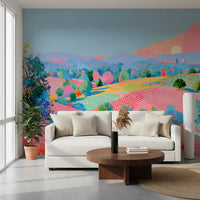 Lebhaftes Pastell-Hügelpanorama als Wandbild