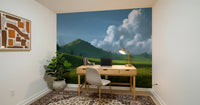 Wandbild mit sanften grünen Hügeln und sommerlichem Himmel