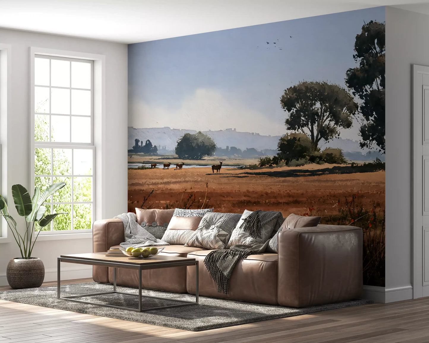 Wandbild „Ruhige Wiesenlandschaft mit Wildtieren“