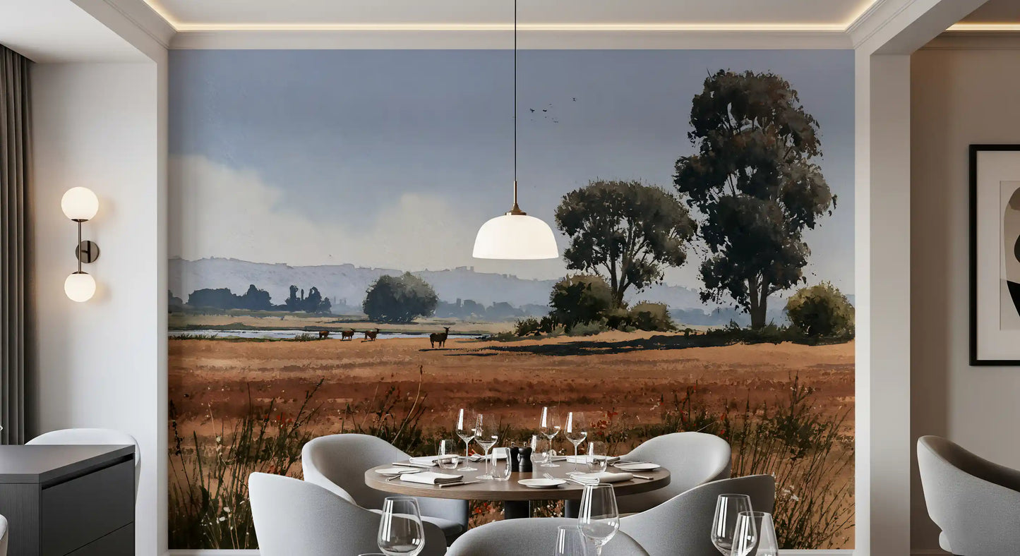 Wandbild „Ruhige Wiesenlandschaft mit Wildtieren“