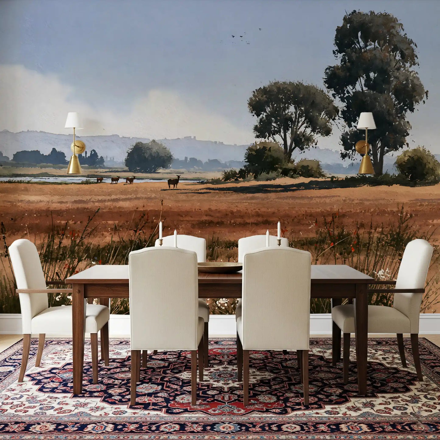 Wandbild „Ruhige Wiesenlandschaft mit Wildtieren“