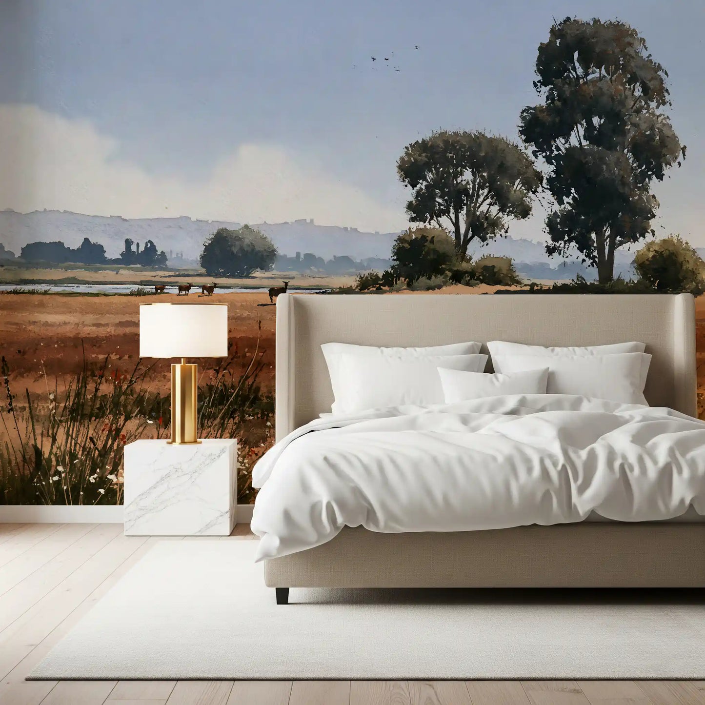 Wandbild „Ruhige Wiesenlandschaft mit Wildtieren“