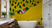 Fresque murale représentant un paysage rural ensoleillé avec un cottage