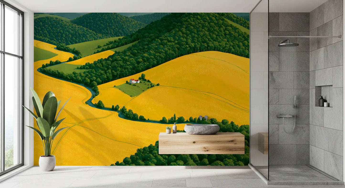 Mural de parede Pastoral Harmony dourado e verde