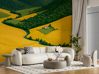 Mural de parede Pastoral Harmony dourado e verde