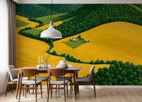 Mural de parede Pastoral Harmony dourado e verde