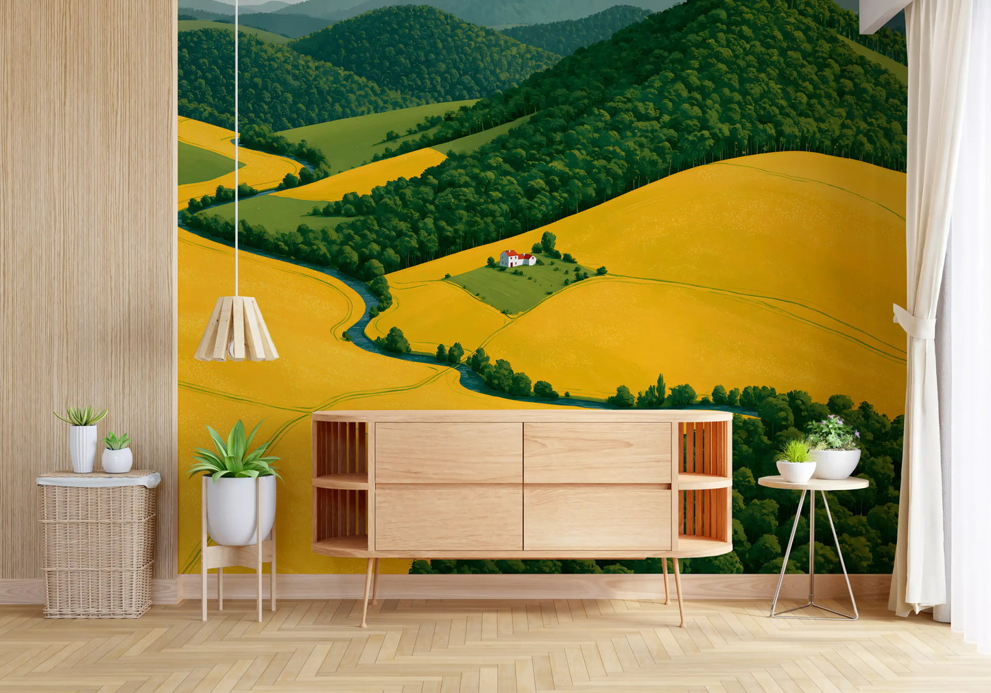 Mural de parede Pastoral Harmony dourado e verde